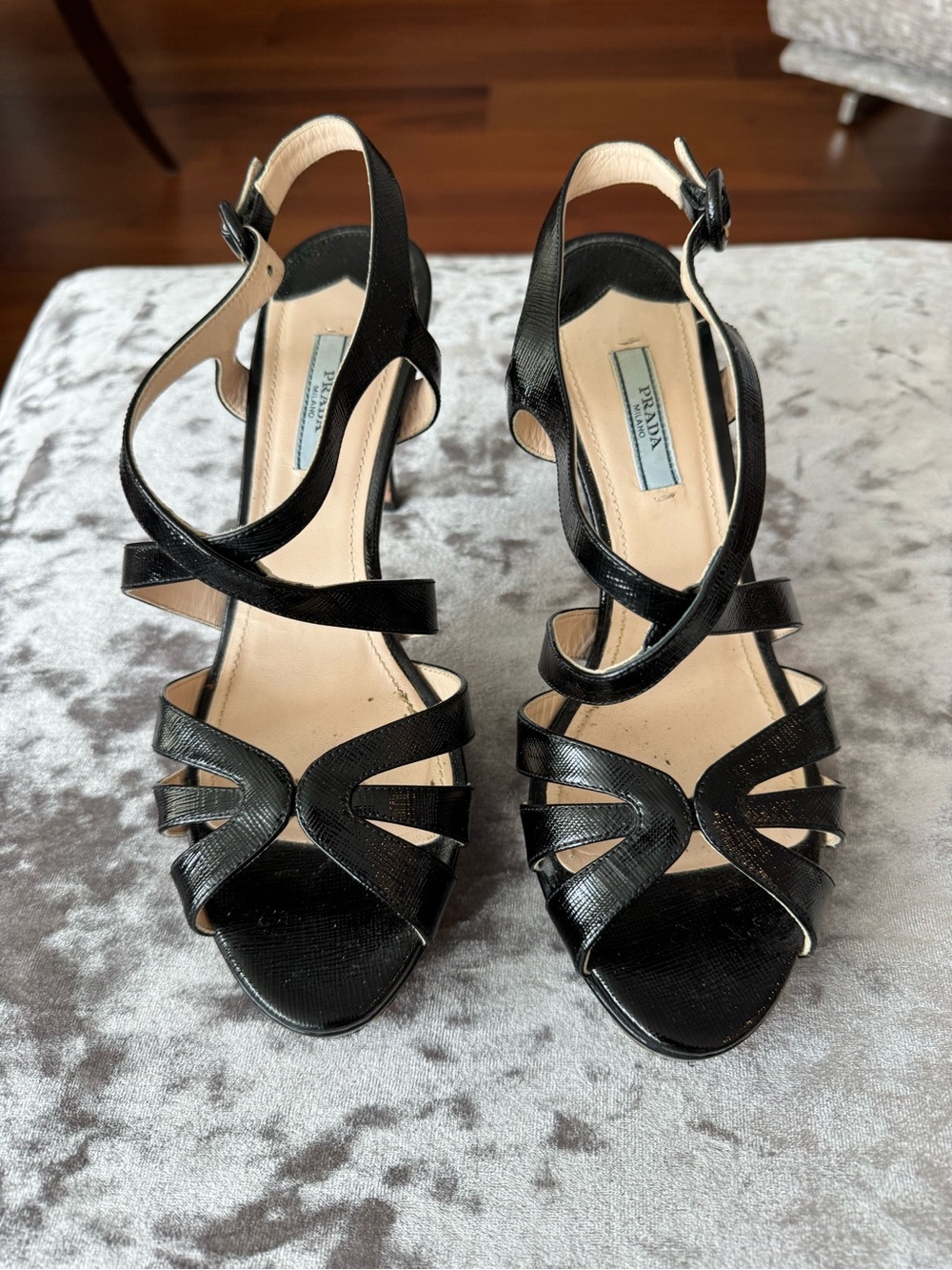 Prada Black Leather Strappy platform Heels